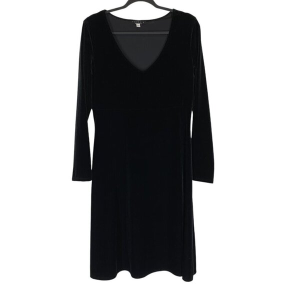 Tiana B. Dress Sz Large Black Velvet Velour Long Sleeve Dark Romantic Goth Fall - Picture 1 of 9